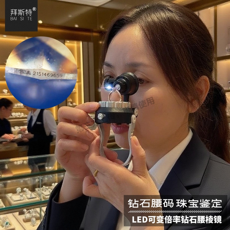 珠宝钻石腰码放大镜带灯高清20倍鉴定专用随身便携带式光学15倍