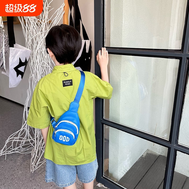韩版儿童时尚小胸包幼儿园小孩PU字母斜挎包潮酷男孩撞色零钱包包