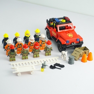 兼容乐高消防员人仔消防车救火英雄消防演练模型益智拼装适用乐高