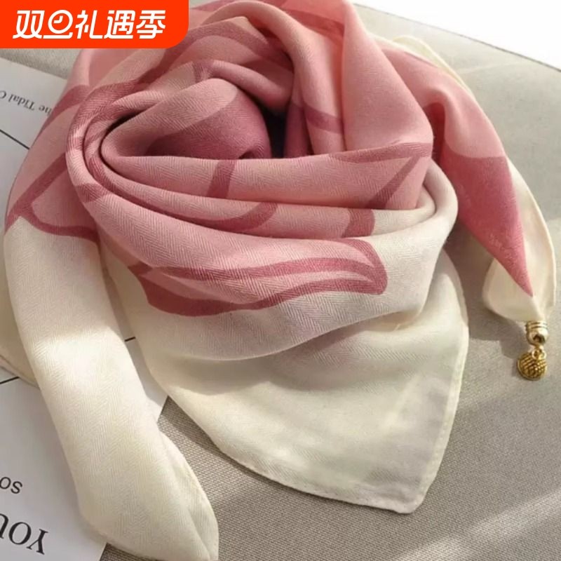磁吸扣小丝巾方巾女系脖高级感围巾春秋护颈女2025新款棉麻围巾