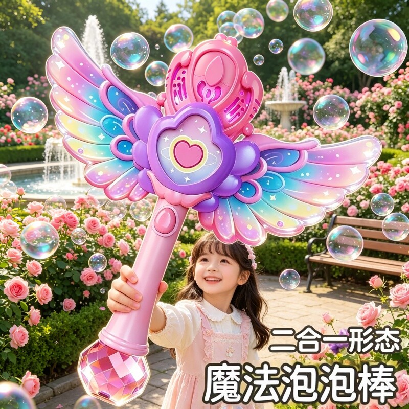 网红爆款天使魔法棒儿童手持电动全自动泡泡机女孩子公主生日礼物图片