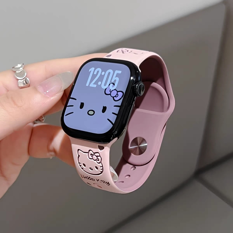 浮雕爱心Kitty硅胶iWatch表带适用AppleWatch苹果S10手表98代通用