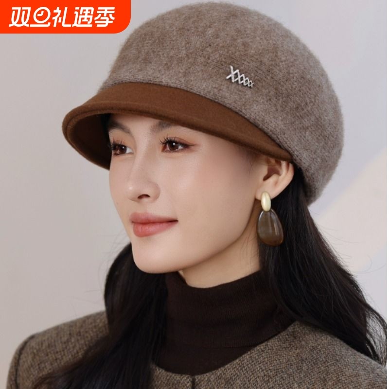 秋冬季保暖鸭舌帽贝雷帽毛线帽女款帽子新款加厚女帽妈妈时尚洋气