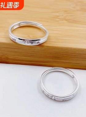 925纯银戒指数字锆石对戒情侣小众设计高级轻奢镶钻送女友
