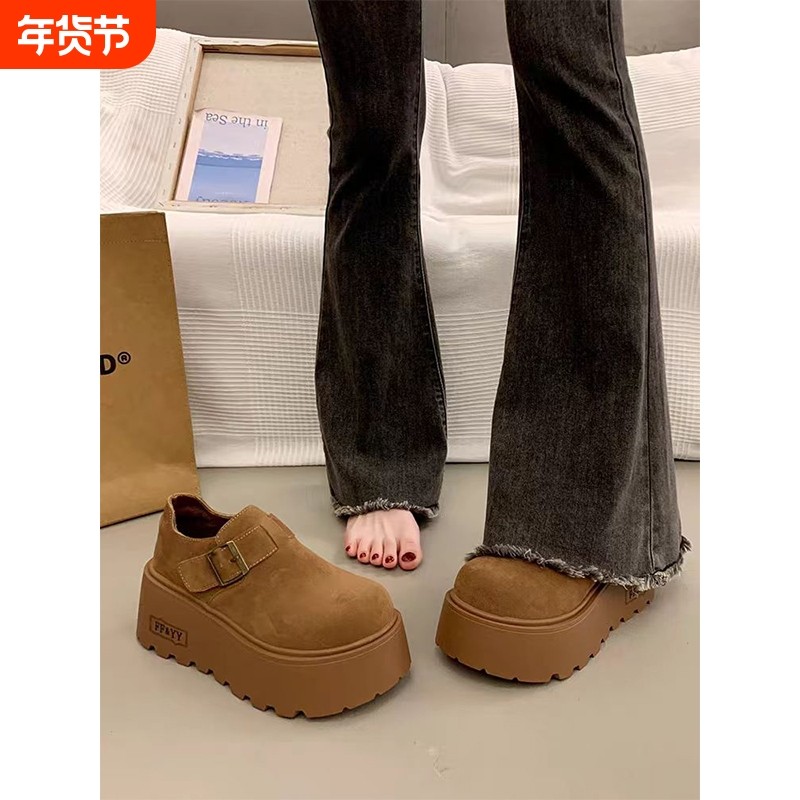 勃肯鞋女2025新款秋冬季复古百搭加绒厚底增高乐福棉鞋小个子松糕,女鞋,松糕（摇摇）鞋,淘宝优惠券,粉丝福利购,淘宝优惠卷