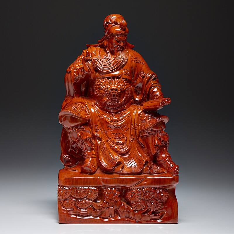 花梨木雕关公神像坐看春秋摆件实木武财神关二爷供奉工艺礼品夜读