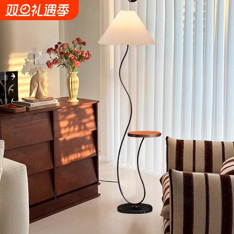 百褶落地灯置物架客厅高级感卧室书房沙发旁奶油风落地氛围灯