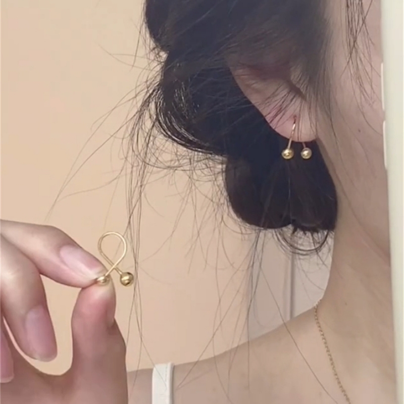 交叉小金球耳环螺丝拧扣洋气小众高级感简约百搭耳钉耳饰