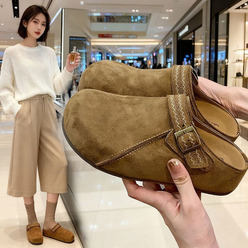 厚底勃肯鞋包头半拖鞋女外穿2025新款秋季爆款一脚蹬懒人鞋博肯鞋