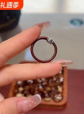 西藏山南鸡血藤戒指环女男士情侣不掉色简约藏银细木戒子