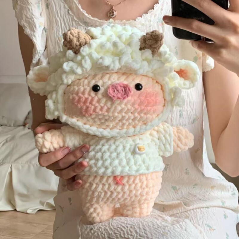 冰条毛线钩针可爱变装小羊猪猪diy自制材料手工编织玩偶送礼物