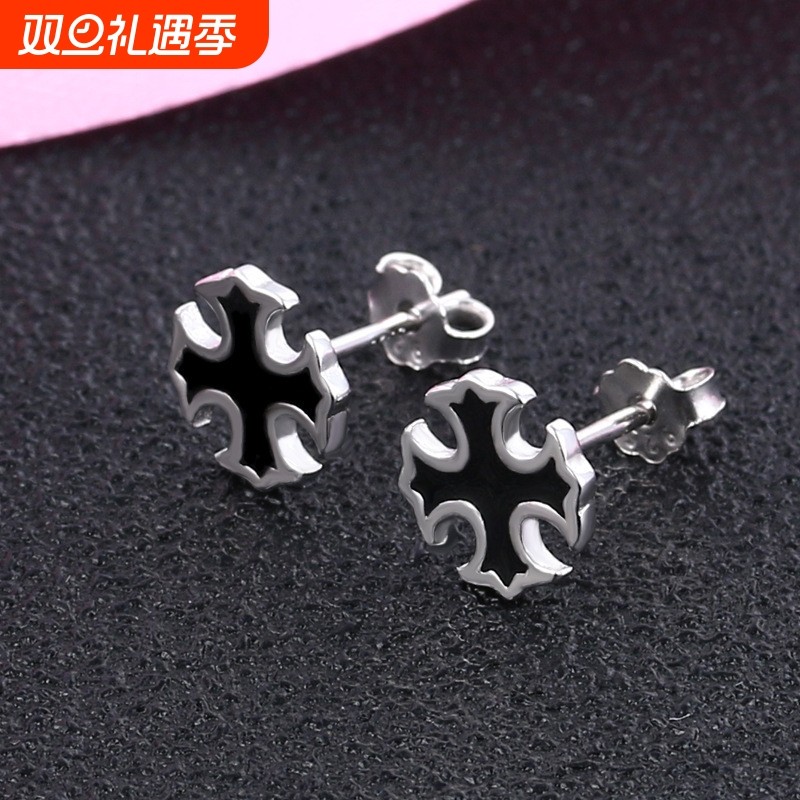 契爱 配饰S925银韩版男女士潮流十字架耳钉欧美时尚耳饰品跨境