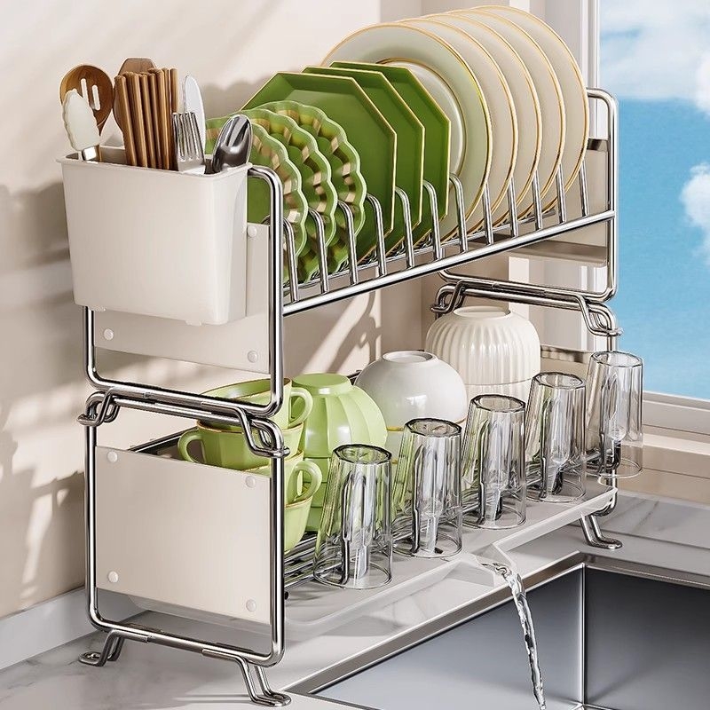 不锈钢厨房置物架极窄边款多功能碗碟收纳架台面放碗盘筷沥水碗架