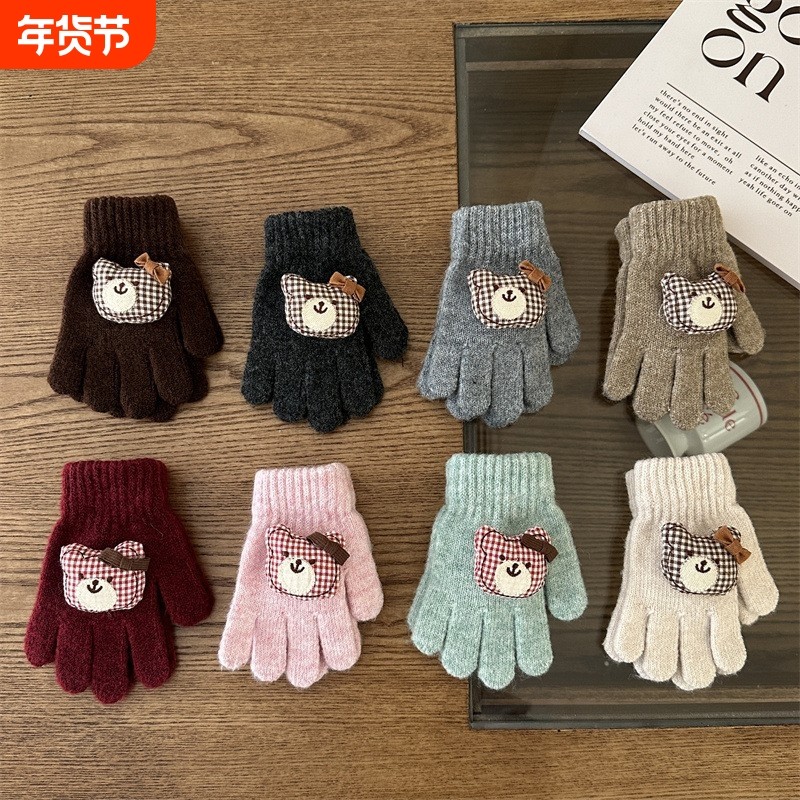 新款儿童手套冬季卡通可爱小熊保暖针织户外宝宝分指超萌手套