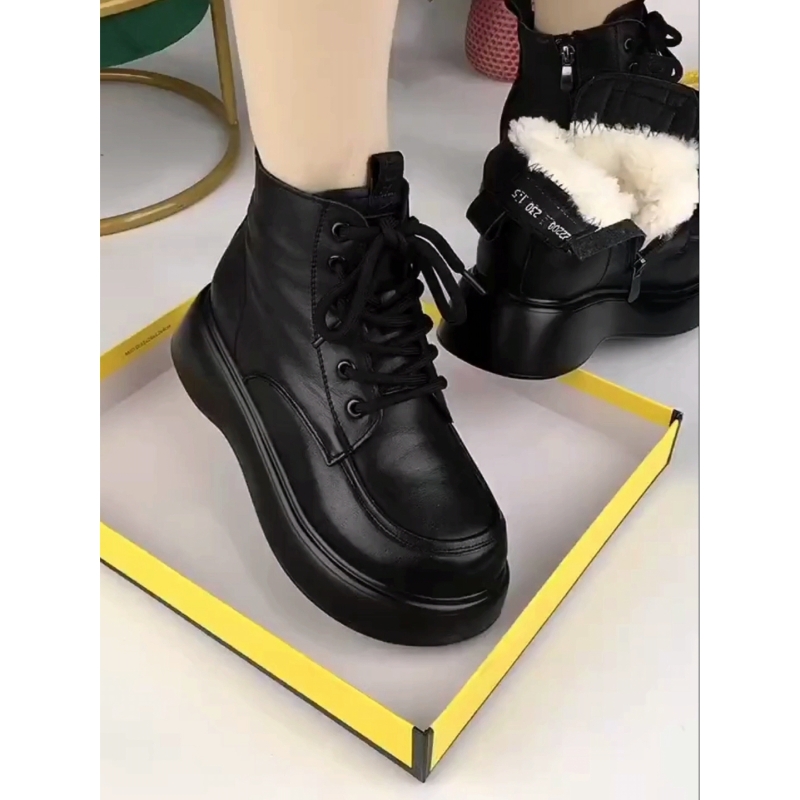 他她女孩真皮雪地靴女冬季新款加绒加厚棉鞋皮毛一体厚底百搭运动