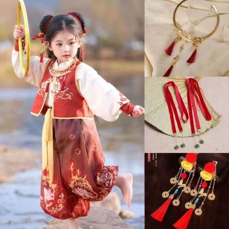 新中式魔童闹海cos妆造哪吒同款项圈发饰富贵古风璎珞流苏发夹