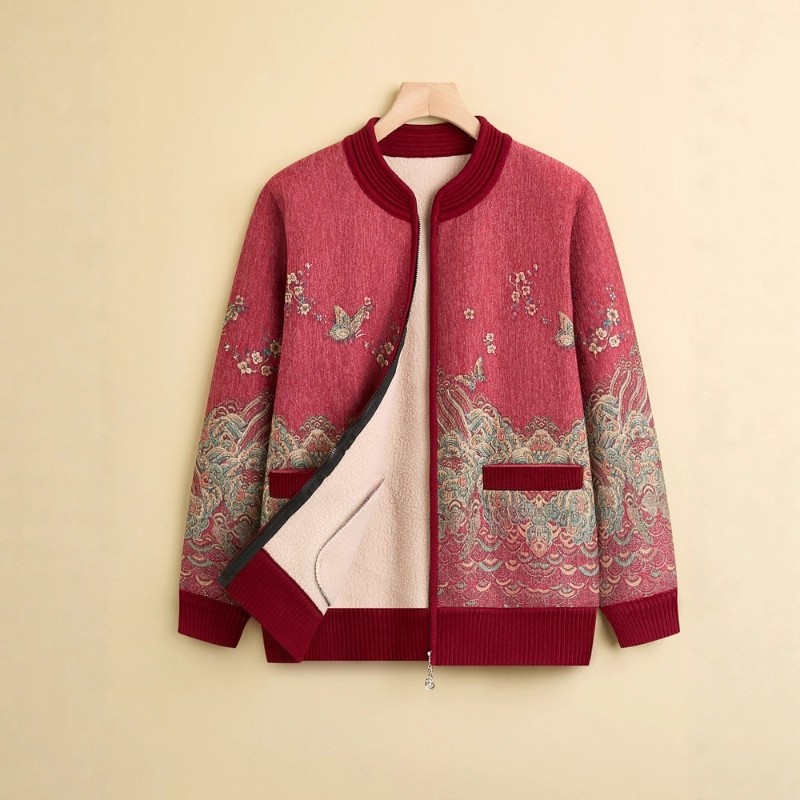 妈妈装开衫毛衣老年人秋冬款针织毛衣宽松外套奶奶装加绒加厚大码