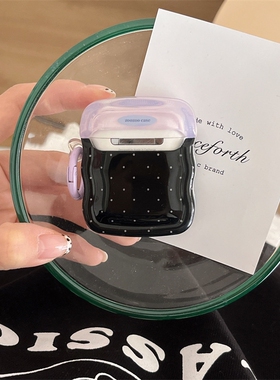黑紫色波点适用苹果AirPods3代保护套Pro2代耳机壳2022无线ins风