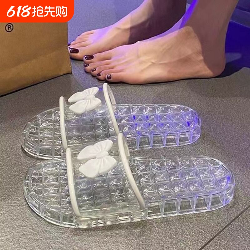 时尚透明水晶拖鞋女外穿夏季居家室内洗澡防滑凉拖沙滩鞋镂空平底