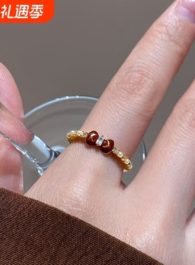 欧饰泥合金复古锆石红蝴蝶结戒指