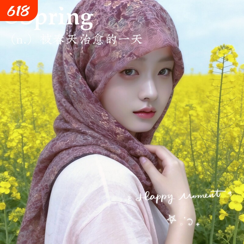 新款碎花棉麻方巾纱巾透气妈妈防尘头巾包头防晒遮阳围巾洋气头巾