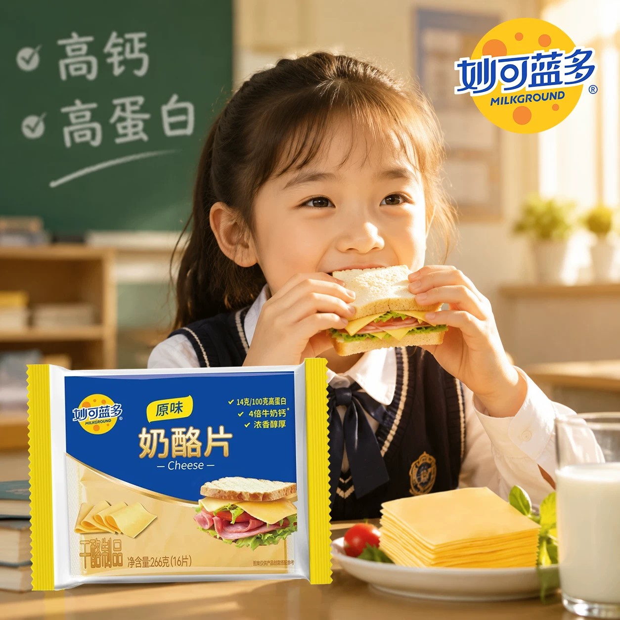 妙可蓝多芝士片独立包装三明治家用烘焙原料奶酪棒汉堡包266g奶油