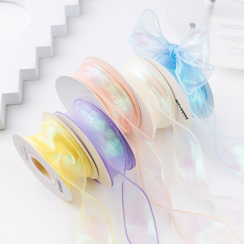 鱼尾纱丝带花束装饰珍珠光幻彩带鲜花艺包装蝴蝶结diy波浪拷边