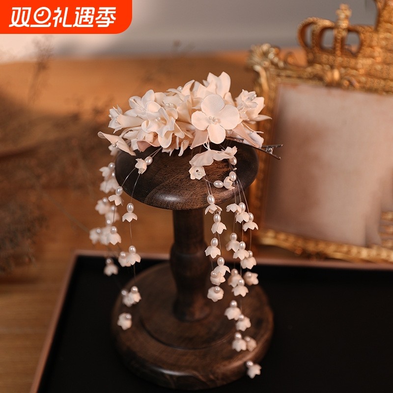 韩式超仙头饰铃兰花花朵手工流苏发夹复古婚纱发饰森系新娘饰品