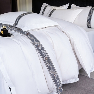 民宿酒店床品四件套宾馆床上用品纯白布草被套床单旅馆三件套专用