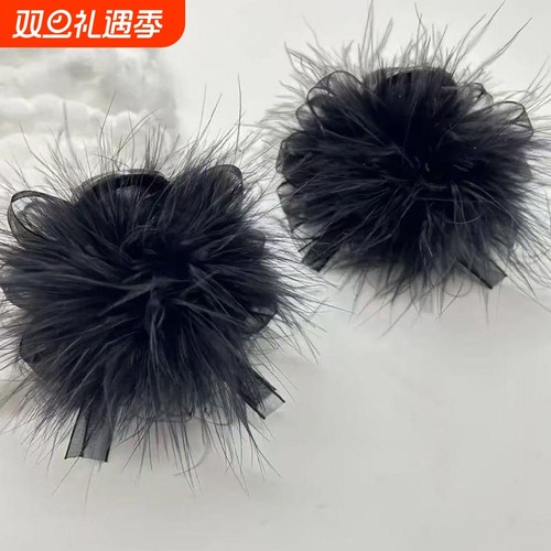 网纱羽毛抓夹女2025新款毛毛发夹后脑勺气质鲨鱼夹子头饰发卡