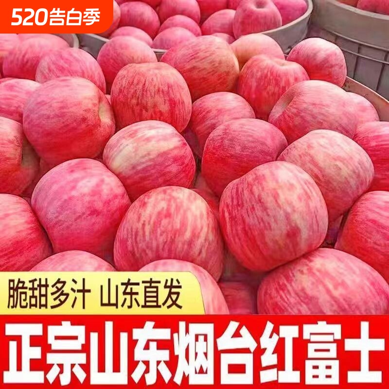 正宗山东烟台红富士苹果栖霞大苹果脆甜新鲜水果带箱产地直发整箱