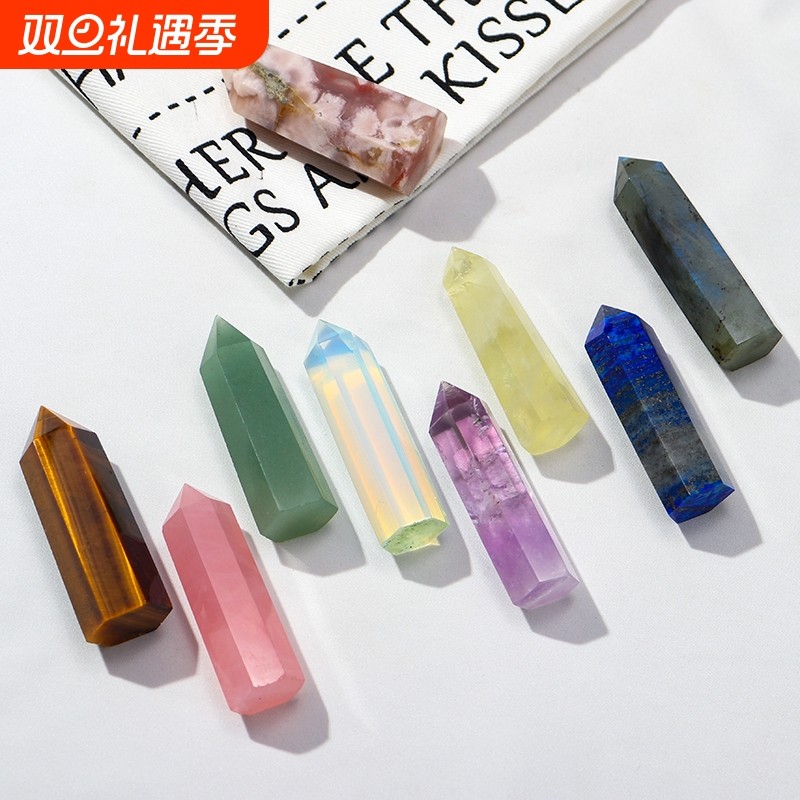 粉水晶柱天然水晶六棱柱紫水晶柱晶体矿标本消磁净化摆件蛋白石