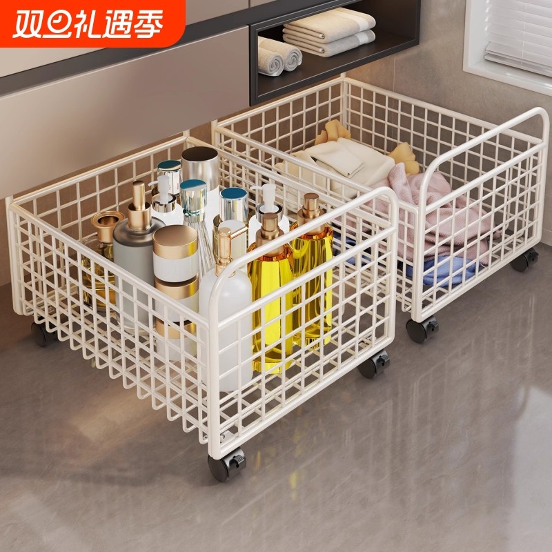 柜下脏衣篮脏衣篓带轮可移动脏衣服收纳筐洗漱台下多功能置物架子