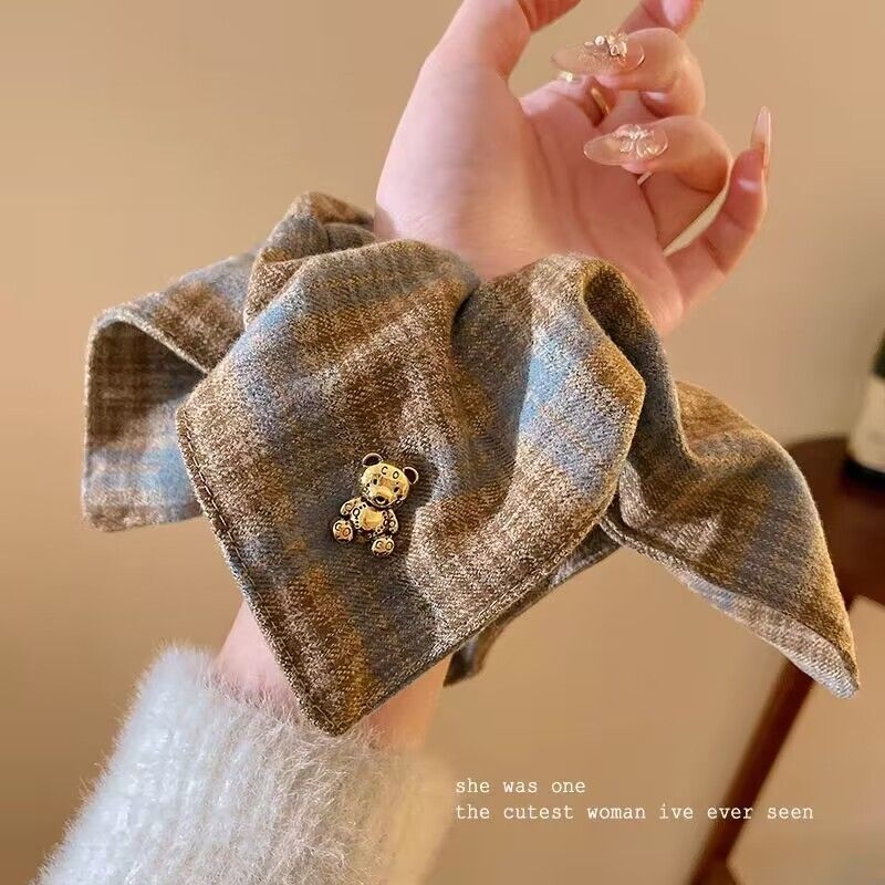 韩系慵懒风元旦新款小熊方巾大肠发圈女丸子头发绳绑头发头绳发饰