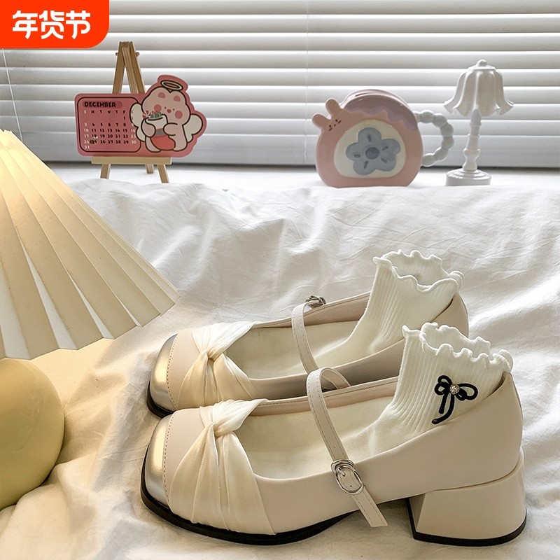 温柔仙女风浅口高跟鞋女2025春夏新款法式粗跟配裙子玛丽珍小皮鞋,女鞋,玛丽珍鞋,淘宝优惠券,粉丝福利购,淘宝优惠卷
