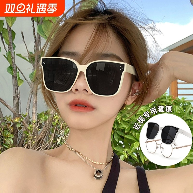 套镜近视太阳眼镜男款潮夹片偏光防紫外线开车专用白框墨镜女驾驶