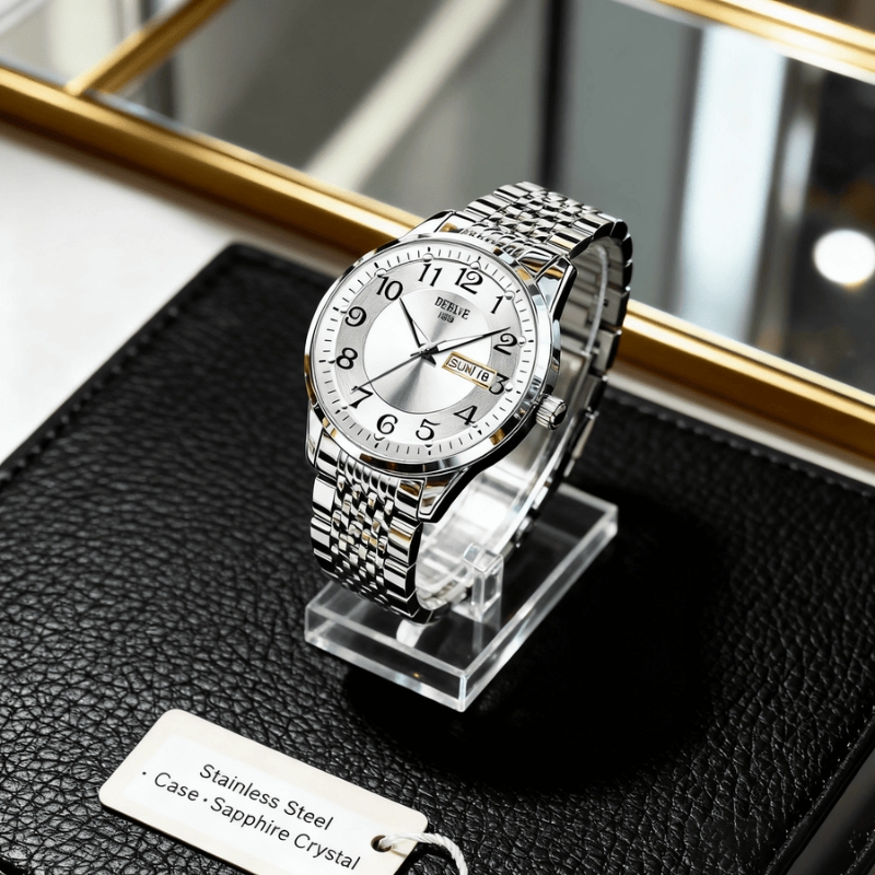 手表男款机械风全自动防水高级感全自动男表数字双日历防水腕表男