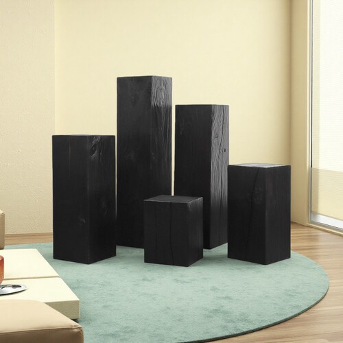 实木碳化黑原木墩根雕酒店民宿摆件树桩矮木凳玄关花架展示架简约