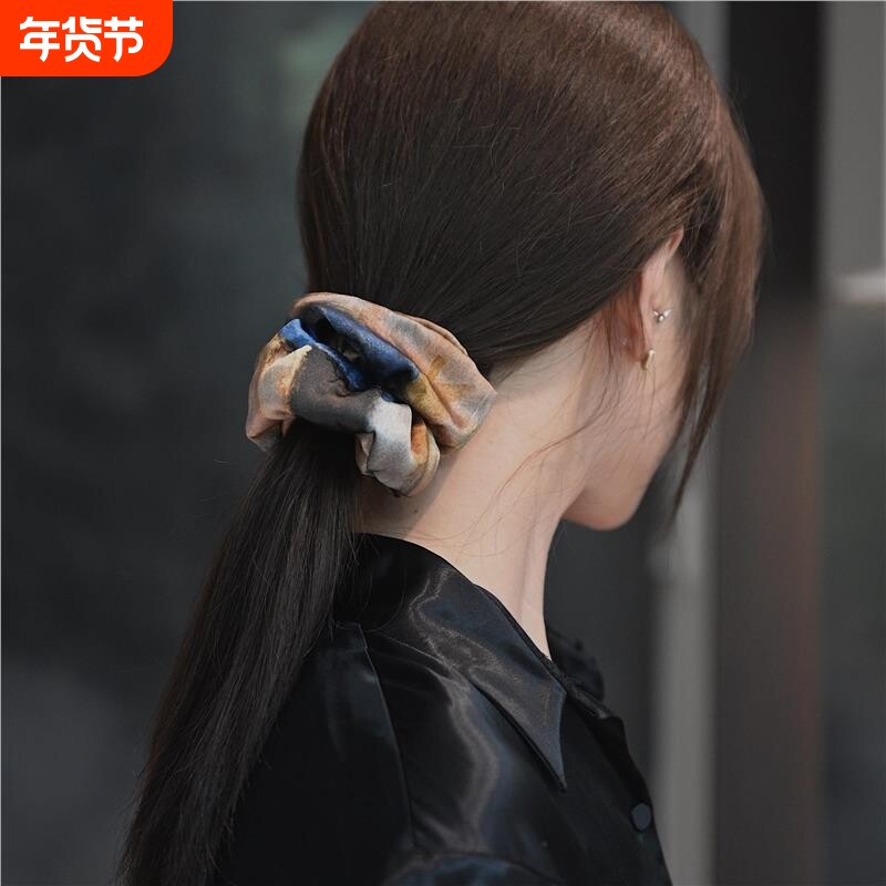 Leewe/真丝发圈新款莫奈花园桑蚕丝大肠发圈  原创高级感复古