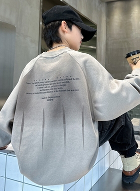 男童秋冬装卫衣春秋季2025儿童痞一体绒加厚打底衫潮加绒白色灰色