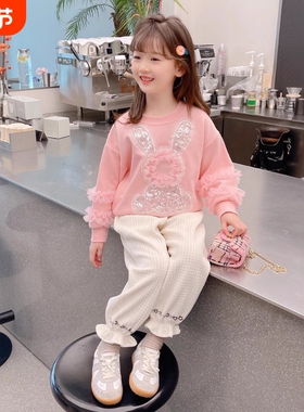 女童卫衣秋装女孩洋气上衣儿童韩版粉色长袖休闲百搭Y129加绒春秋