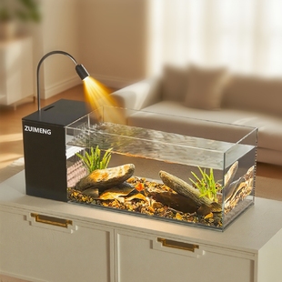 鱼缸溪流缸客厅桌面侧滤一体成型造景过滤制氧侧过滤生态金鱼缸