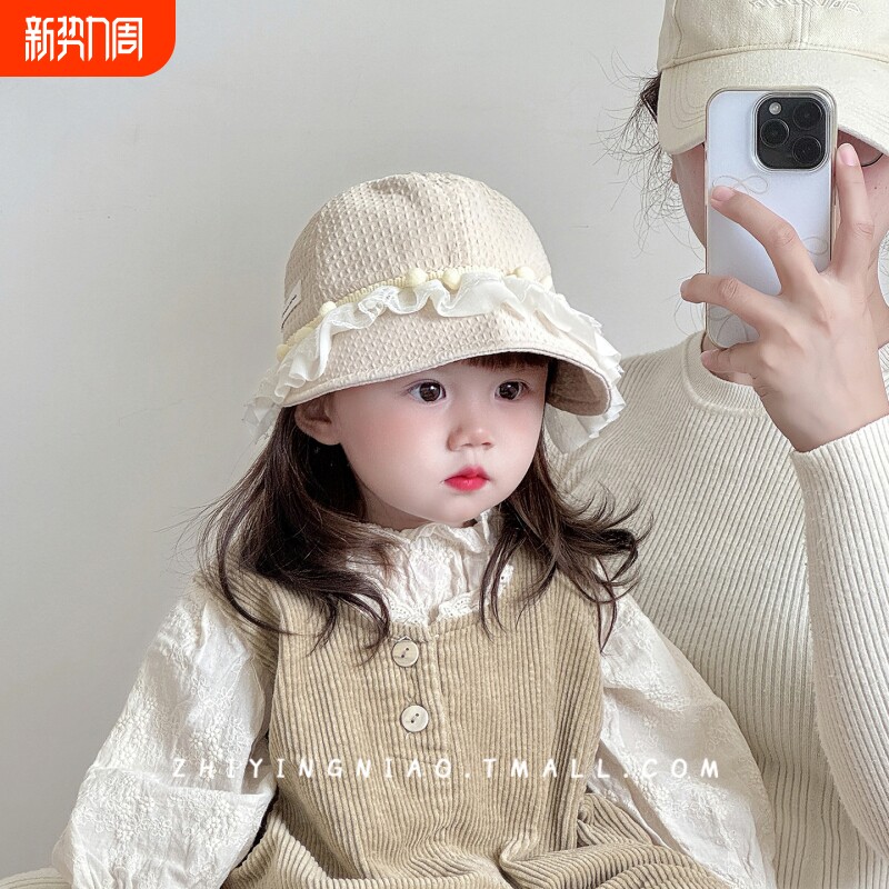 宝宝帽子春秋季渔夫帽可爱甜美女童遮阳帽大帽檐出游防晒鸭舌帽子