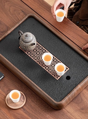 仿乌金石茶盘家用功夫茶具干泡盘储排小茶台密胺盘长方形大气轻奢