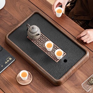 仿乌金石茶盘家用功夫茶具干泡盘储排小茶台密胺盘长方形大气轻奢