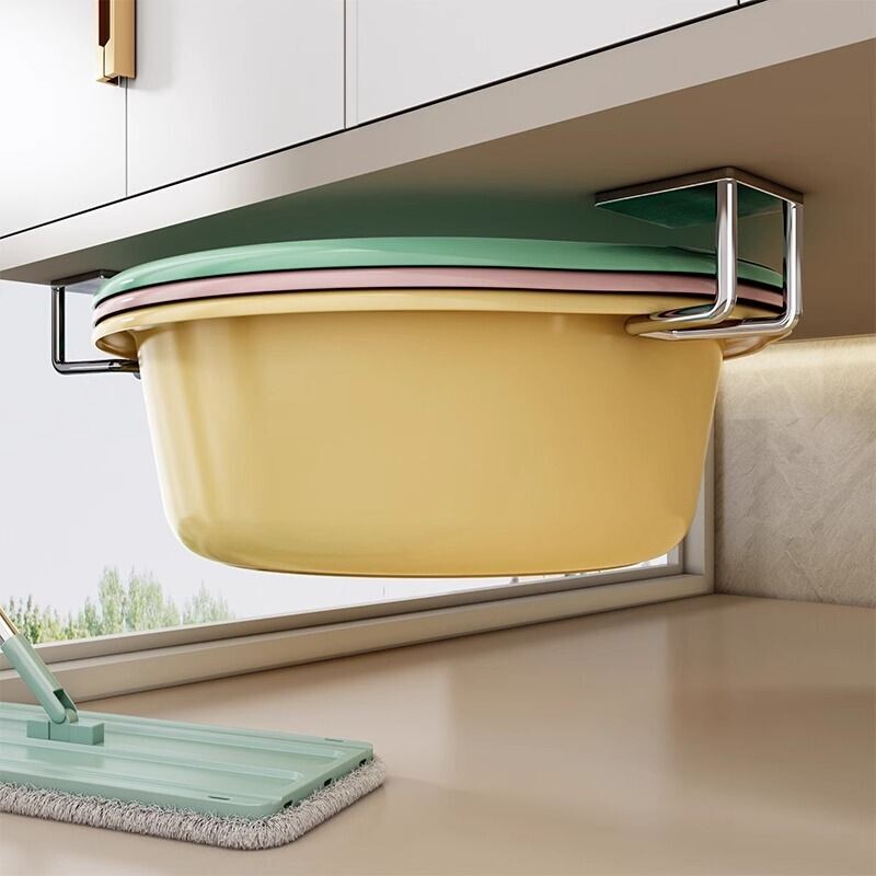 浦司不锈钢脸盆收纳架盆子浴室柜下卫生间置物挂钩免打孔挂盆神器