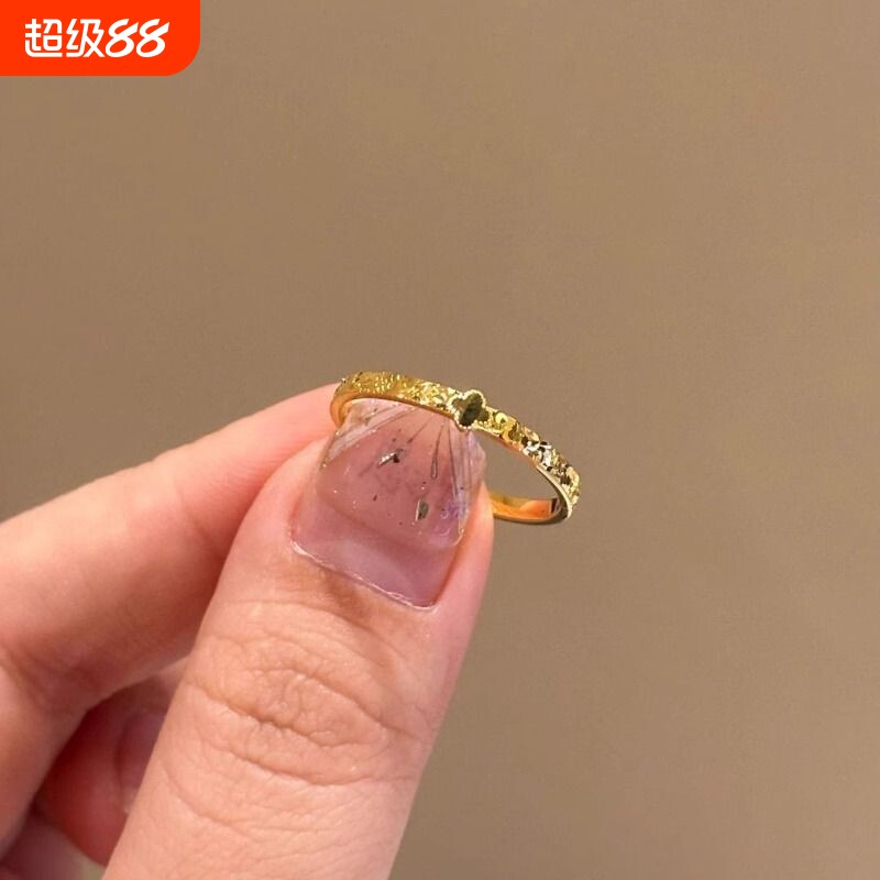 法式轻奢金色碎碎冰幸运草戒指女小众时尚个性百搭高级感开口指环图片