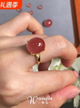 「赤姬朱华」新中式红色冰透蛋面戒指气质轻奢国风高颜值食指戒女