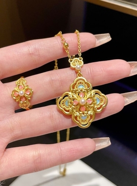 宫廷风珐琅金色戒指女时尚轻奢国风国潮小众设计指环婚礼刻字