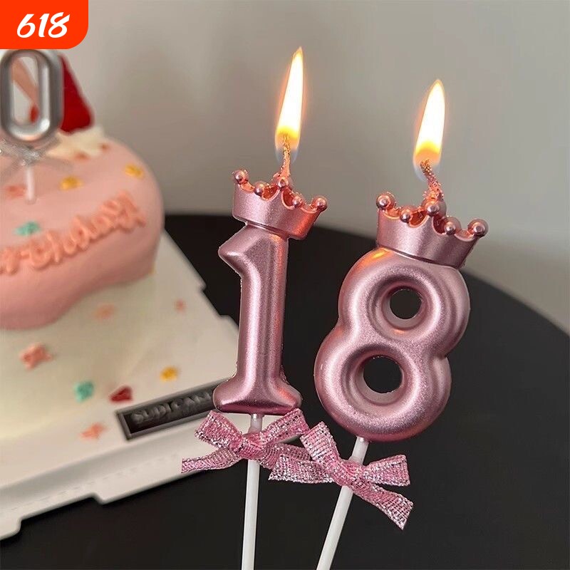 香槟金银色蝴蝶结数字蜡烛蛋糕插牌18岁30岁女神公主生日派对装扮